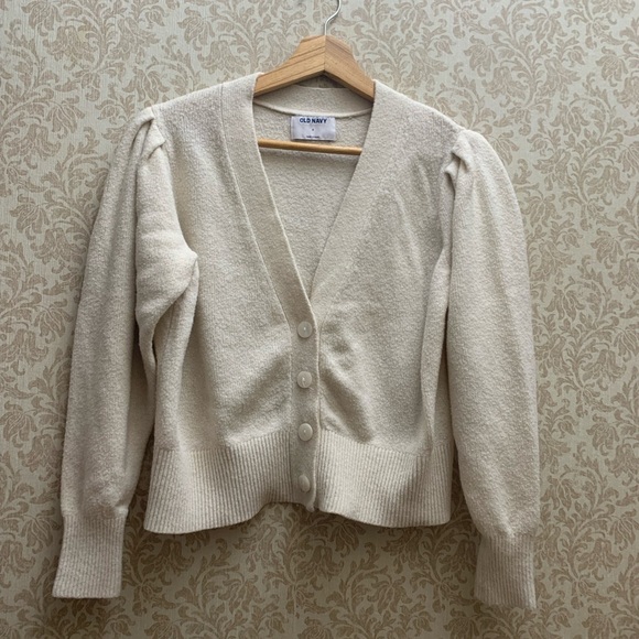 Old Navy Sweaters - Old Navy Cream Button Down Crew Neck Sweater
